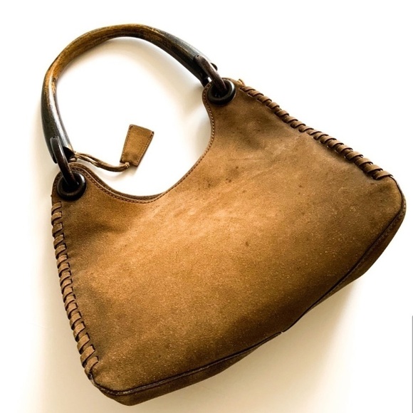 Tom Ford for Gucci Whipstitch Suede Wood-handle Bag - Picture 5 of 14
